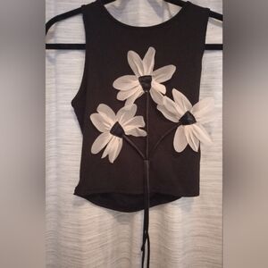 Chic Unique Black Tank Top with White Floral Accents